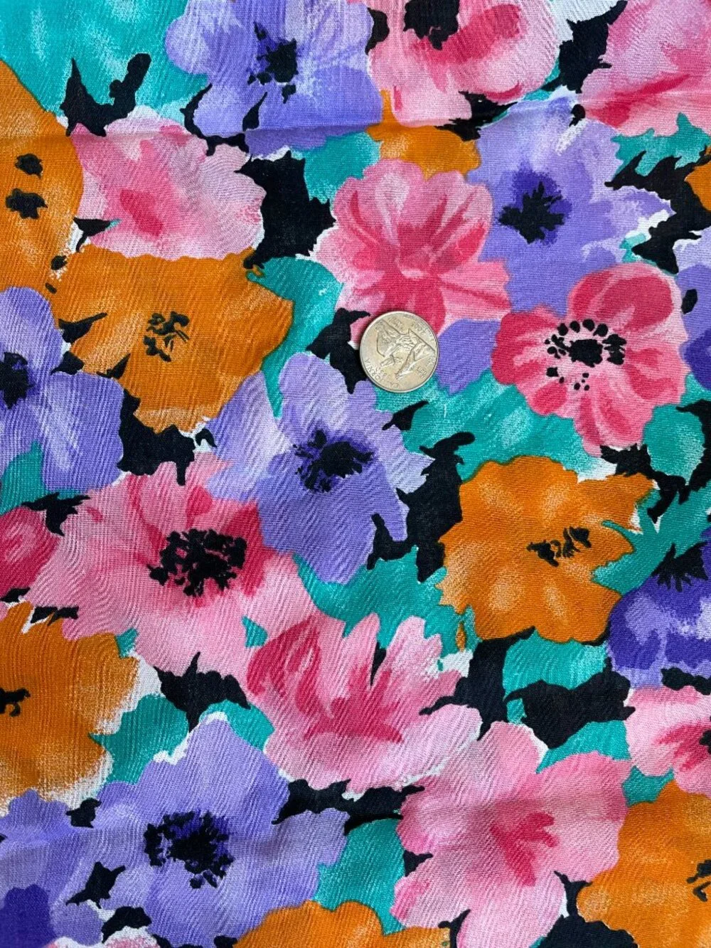 44 x 45” Vintage Floral Bright Colorful Printed Cotton Fabric Quilting Crafts